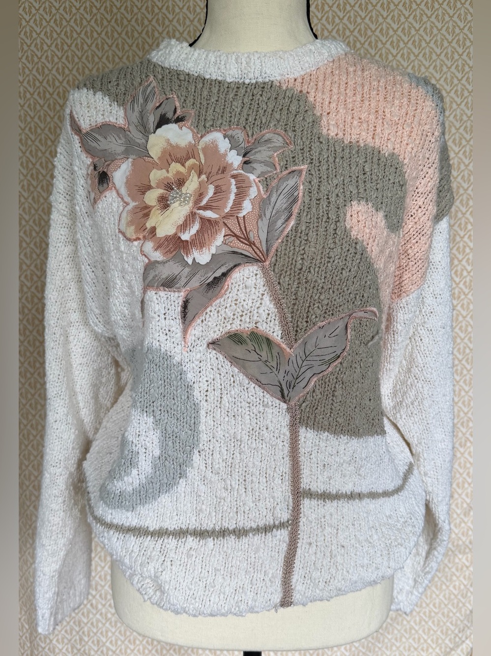 Vintage 80's Colleen's Collectibles Margules Appliqué Pearl Knobby Sweater S